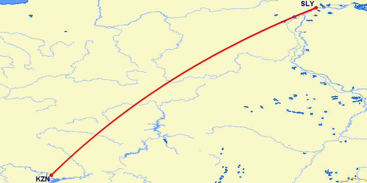 перелет Казань — Салехард на карте