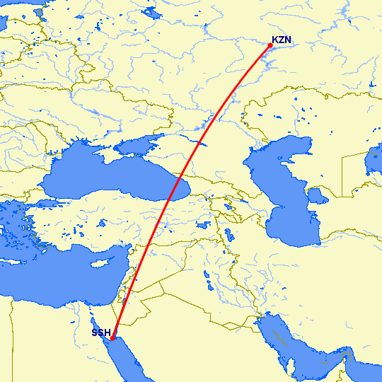 перелет Казань — Шарм эль Шейх на карте