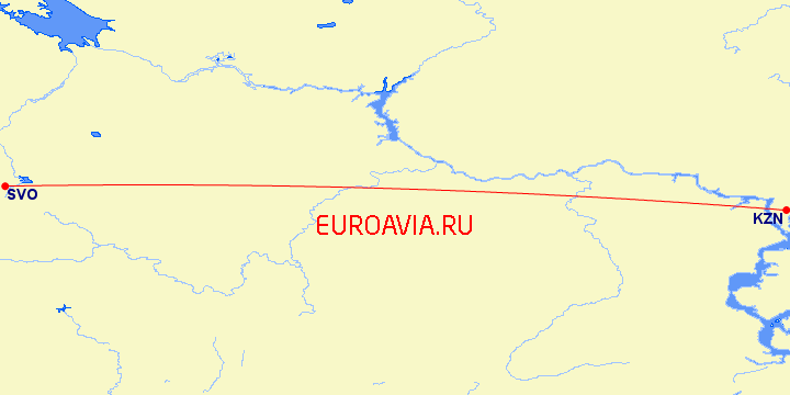 перелет Казань — Москва на карте
