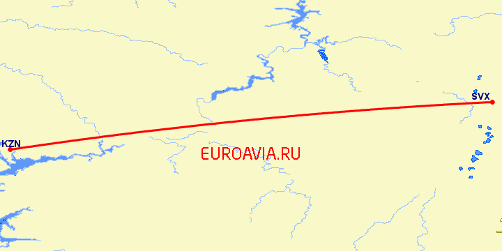 перелет Казань — Екатеринбург на карте