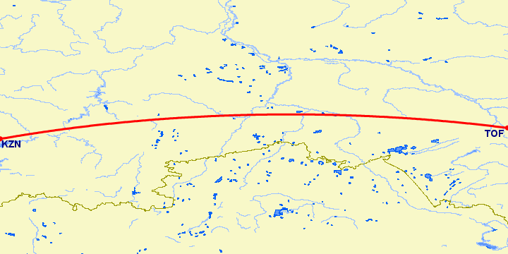 перелет Казань — Томск на карте