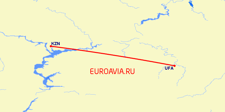 перелет Казань — Уфа на карте