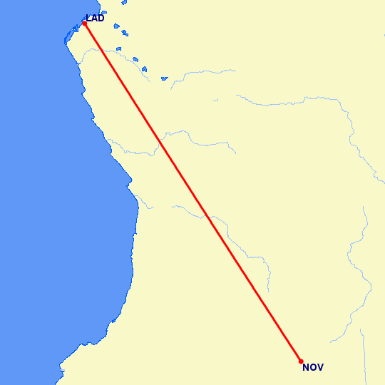 перелет Луанда — Huambo на карте