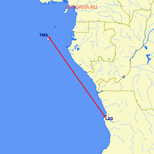 перелет Луанда — Sao Tome Is на карте