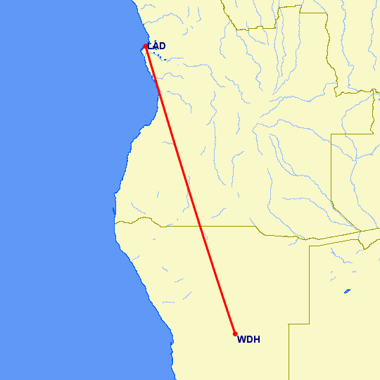 перелет Луанда — Виндхук на карте