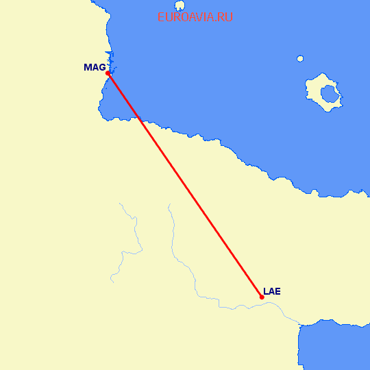 перелет Lae — Маданг на карте