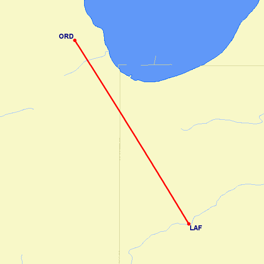 перелет Лафайет — Чикаго на карте