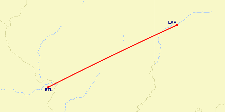 перелет Лафайет — Сент Луис на карте