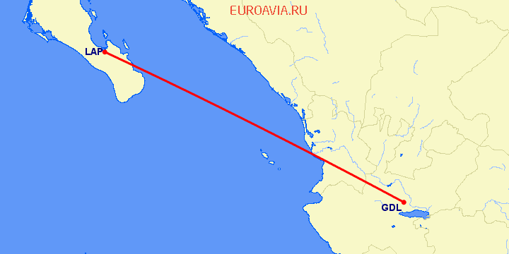 перелет Ла Пас — Гуадалахара на карте