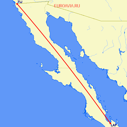перелет Ла Пас — Тихуана на карте
