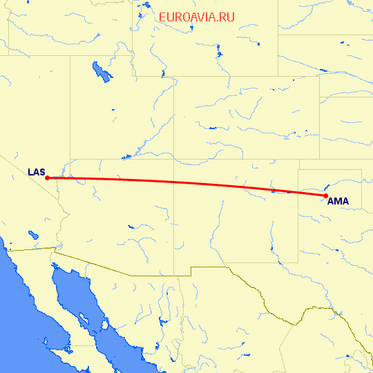 перелет Лас Вегас — Амарилло на карте