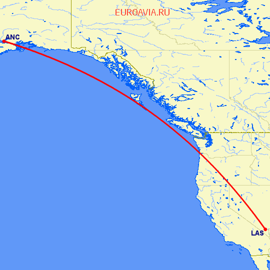 перелет Лас Вегас — Анкоридж на карте