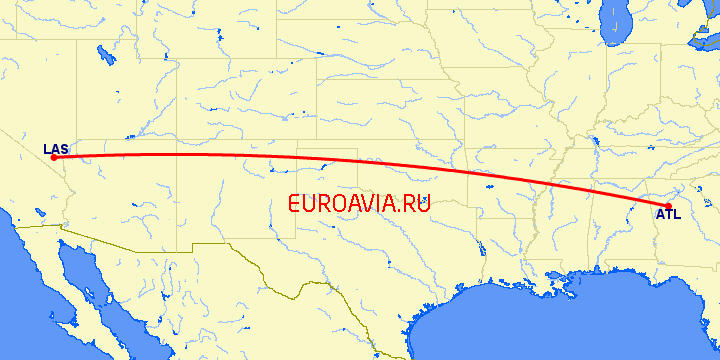 перелет Лас Вегас — Атланта на карте
