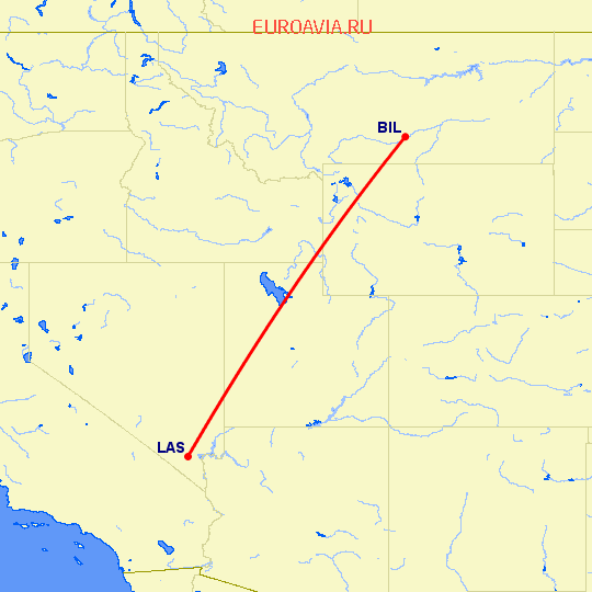 перелет Лас Вегас — Биллингс на карте
