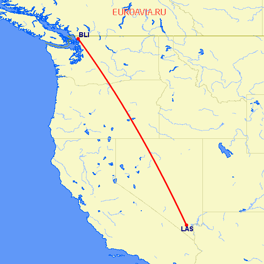 перелет Лас Вегас — Беллингхэм на карте