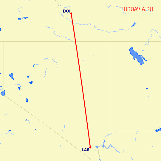 перелет Лас Вегас — Бойсе на карте