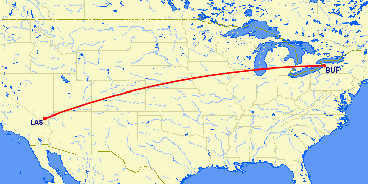 перелет Лас Вегас — Буффало на карте