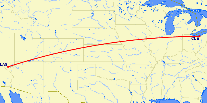 перелет Лас Вегас — Кливленд на карте