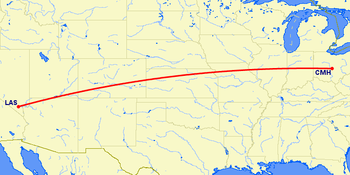 перелет Лас Вегас — Колумбус на карте