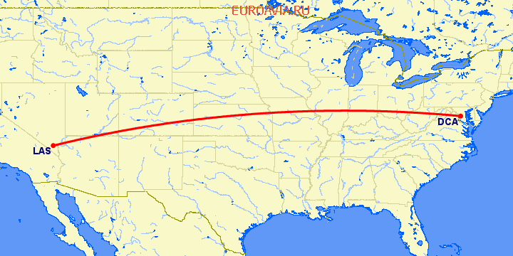 перелет Лас Вегас — Вашингтон на карте
