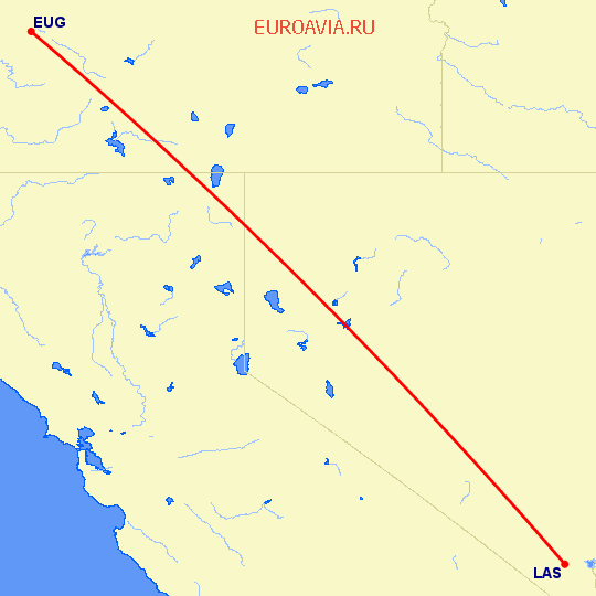 перелет Лас Вегас — Юджин на карте