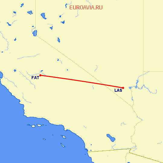 перелет Лас Вегас — Фресно на карте