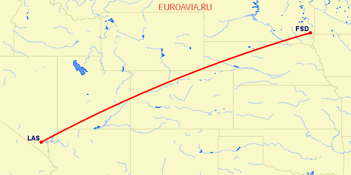 перелет Лас Вегас — Sioux Falls на карте
