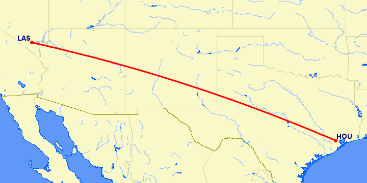 перелет Лас Вегас — Хьюстон на карте