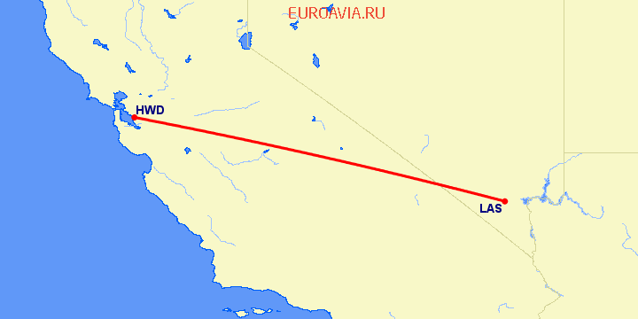 перелет Лас Вегас — Hayward на карте