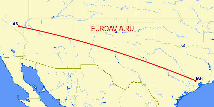 перелет Лас Вегас — Хьюстон на карте