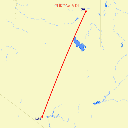 перелет Лас Вегас — Айдахо Фолз на карте