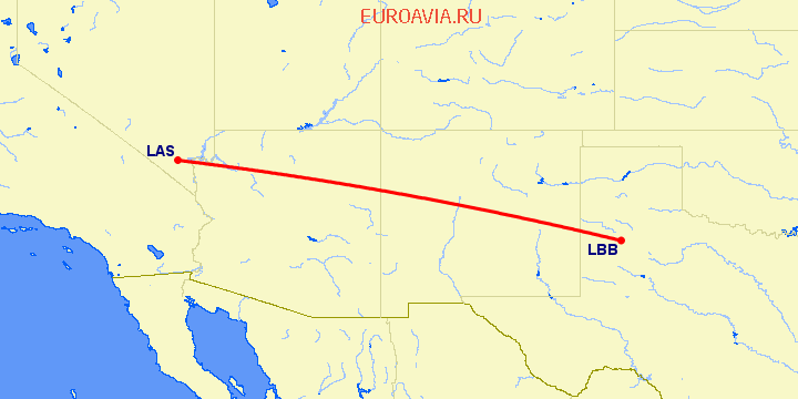 перелет Лас Вегас — Lubbock на карте