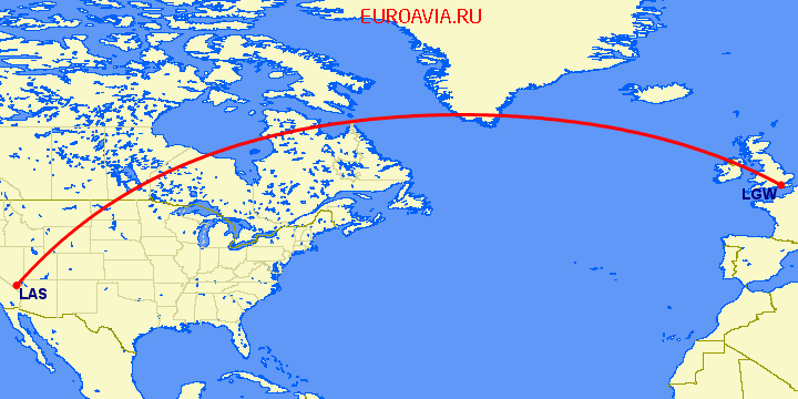 перелет Лас Вегас — Лондон на карте