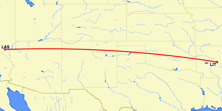 перелет Лас Вегас — Литл Рок на карте