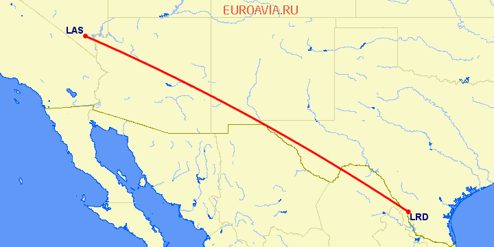 перелет Лас Вегас — Ларедо на карте