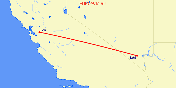 перелет Лас Вегас — Livermore на карте