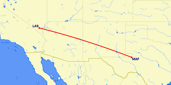 перелет Лас Вегас — Мидленд на карте
