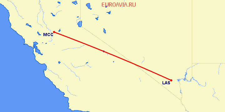 перелет Лас Вегас — Сакраменто на карте
