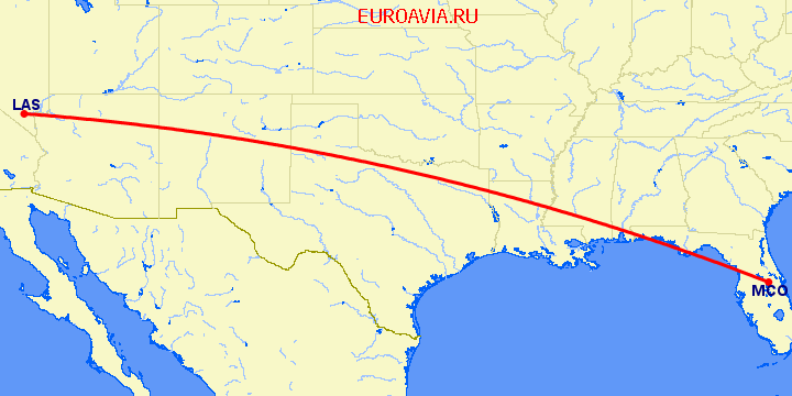 перелет Лас Вегас — Орландо на карте