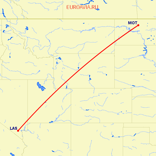 перелет Лас Вегас — Minot на карте