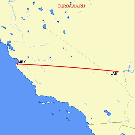 перелет Лас Вегас — Монтерей на карте