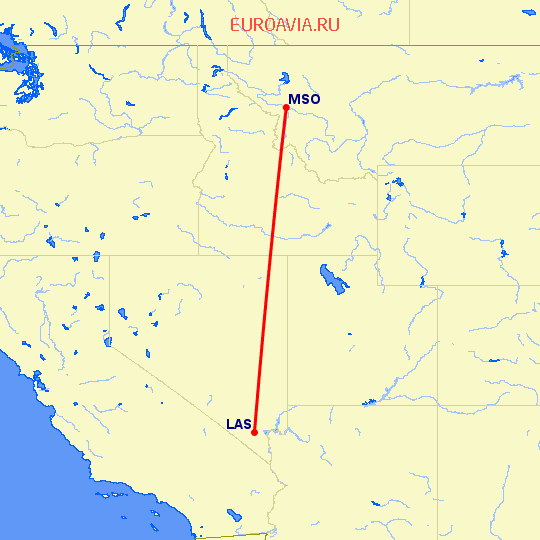 перелет Лас Вегас — Миссула на карте