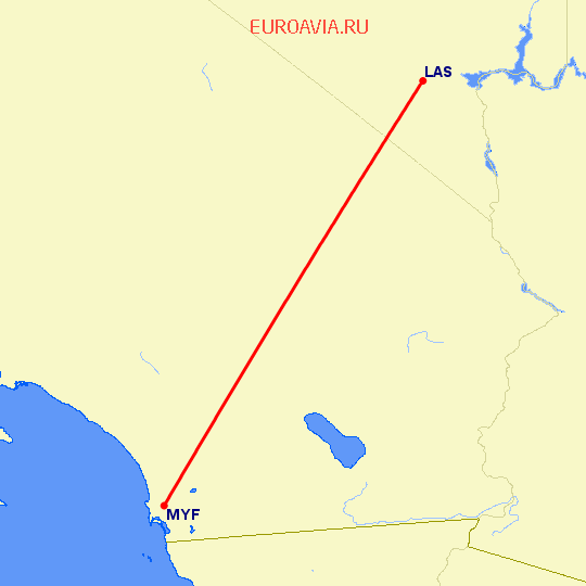 перелет Лас Вегас — Сан Диего на карте