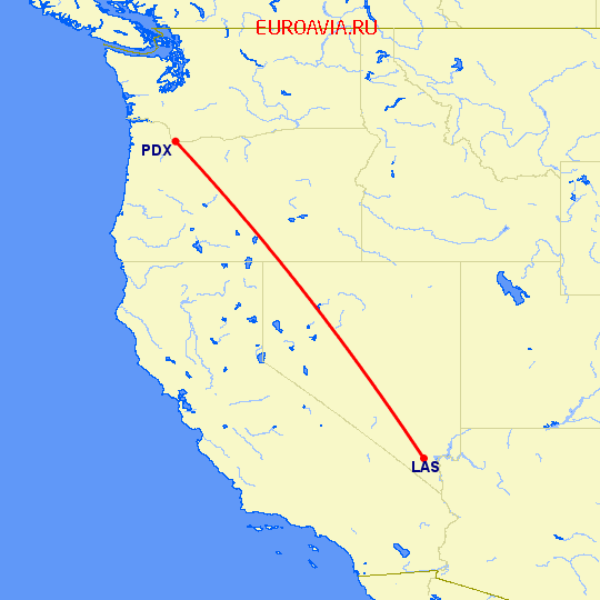 перелет Лас Вегас — Портленд на карте