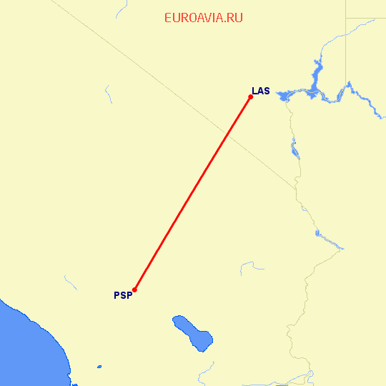 перелет Лас Вегас — Палм Спрингс на карте