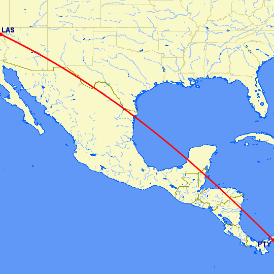 перелет Лас Вегас — Панама Сити на карте