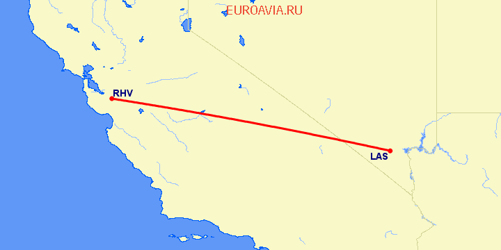 перелет Лас Вегас — Сан-Хосе на карте
