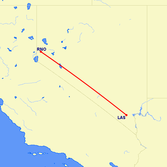 перелет Лас Вегас — Рино на карте