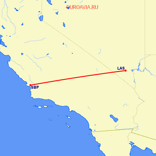 перелет Лас Вегас — Сан Луис Обиспо на карте