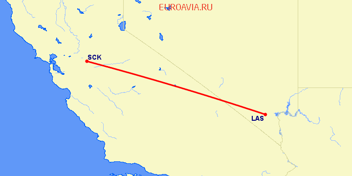перелет Лас Вегас — Stockton на карте